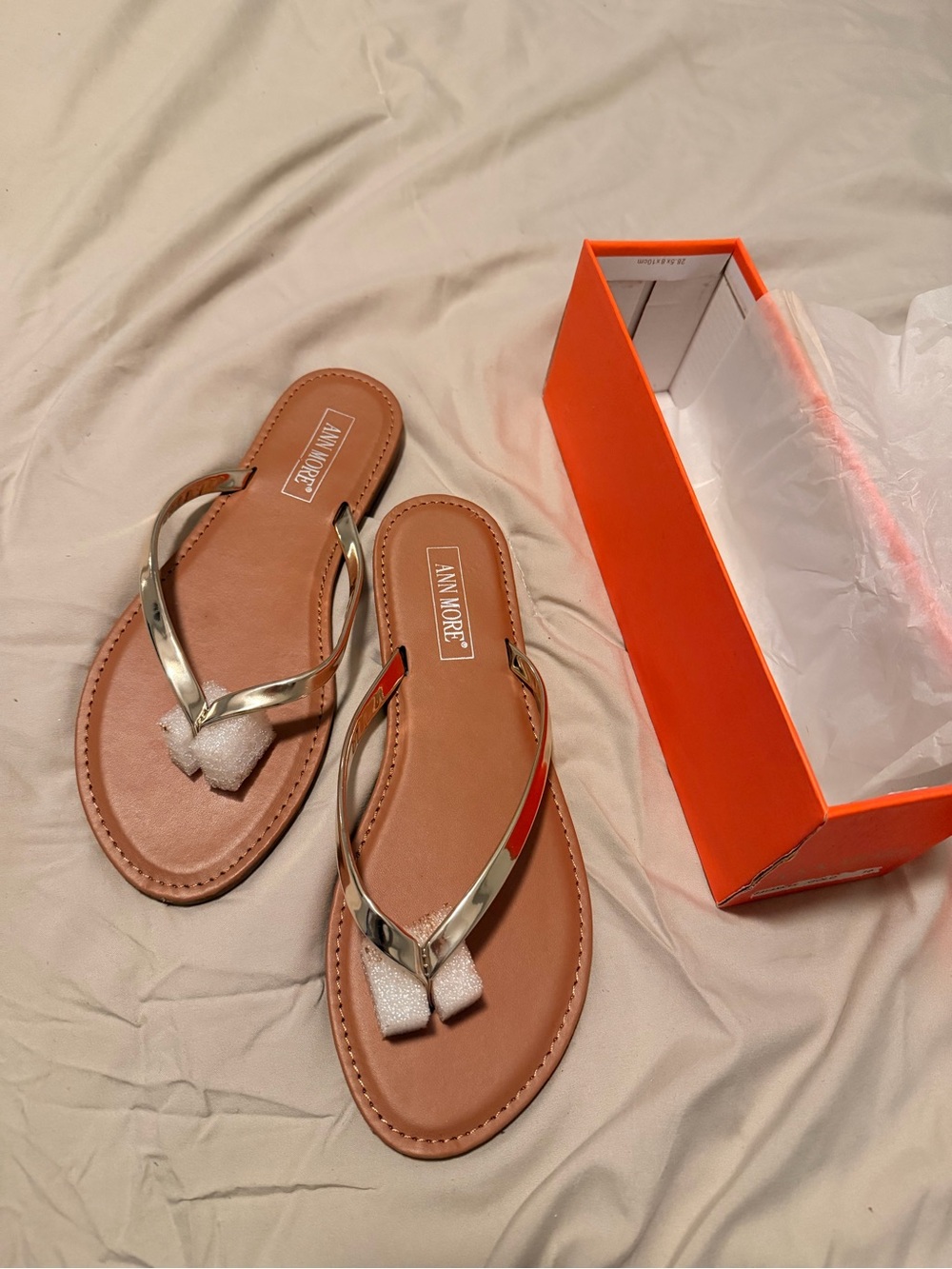 Metallic Gold Strap Brown Flip Flop Sandals